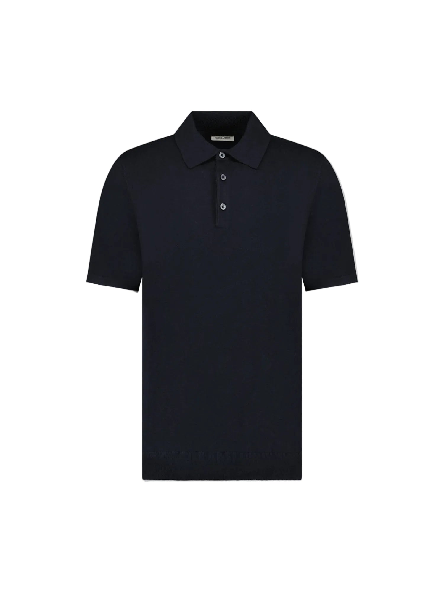 Front View of Peckham Rye Knit Black Polo Shirt